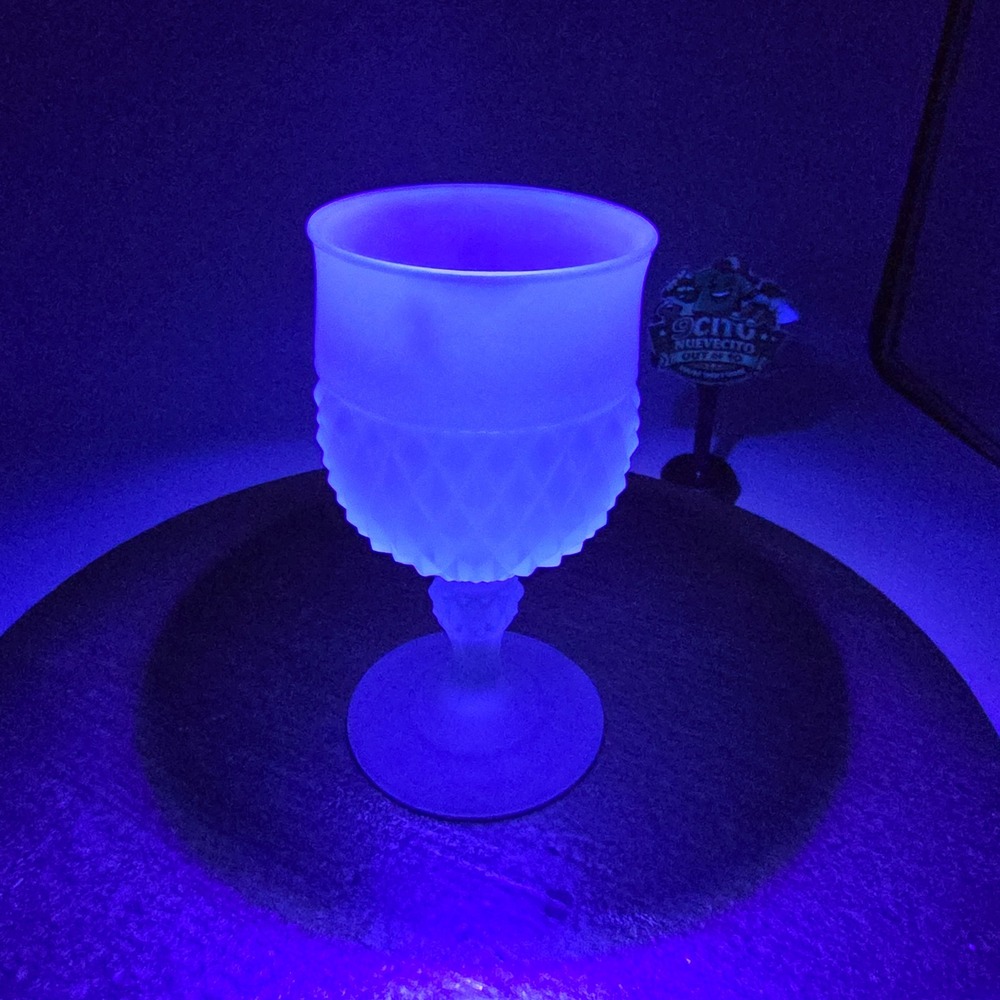 Vintage Frosted Green Uranium Glass Goblet Diamond Point Satin Glow Glassware